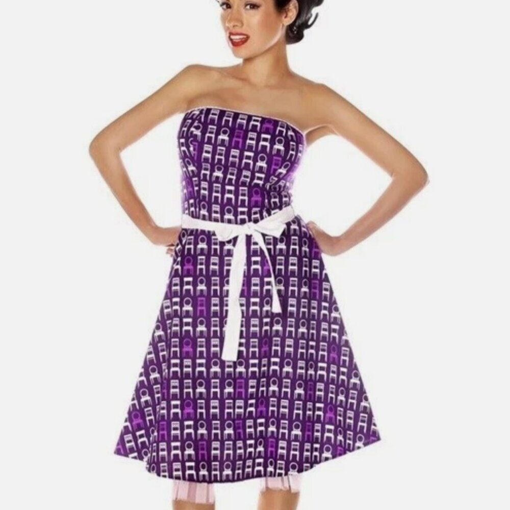 Retrolicious Dress Strapless Novelty Sittin Pretty Chairs Purple Size Large